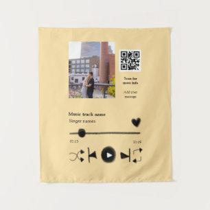 Music player personalised couple love q r code tex tapestry