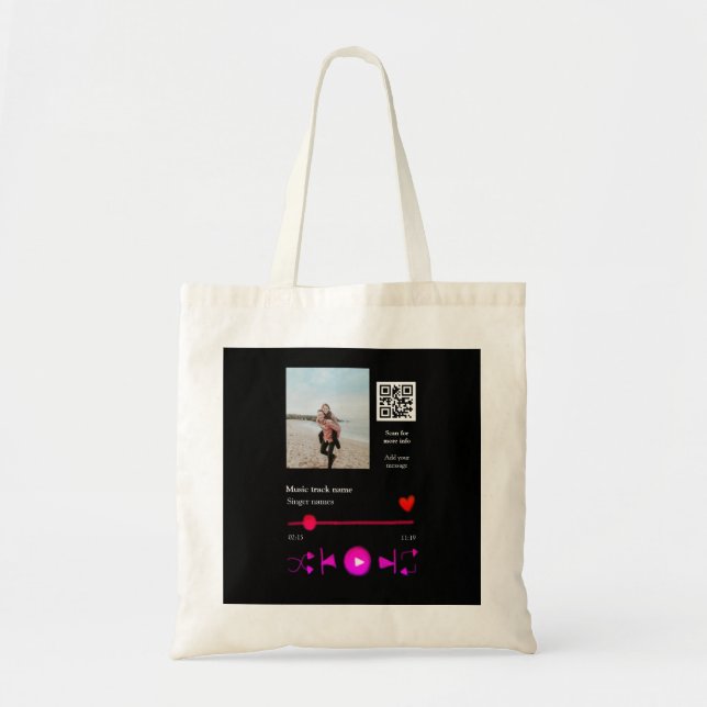 Music player personalised couple love q r code tex tote bag (Front)