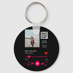 Music player personalized couple love q r code tex key ring