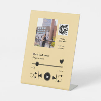 Music player personalized couple love q r code tex pedestal sign