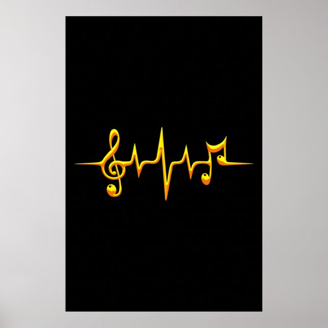 Music Pulse Notes Clef Frequency Wave Sound Poster (Front)