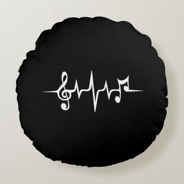 Music Pulse Notes Clef Frequency Wave Sound Round Cushion (Front)