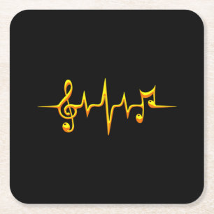 Music Pulse Notes Clef Frequency Wave Sound Square Paper Coaster