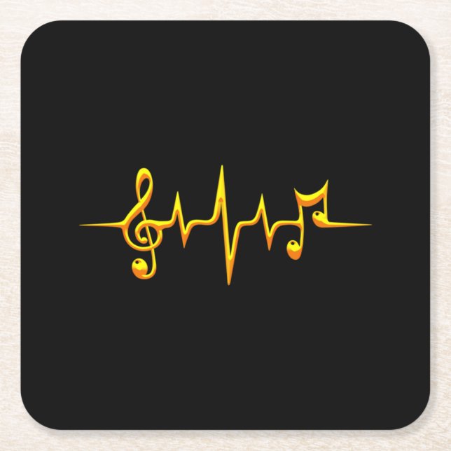 Music Pulse Notes Clef Frequency Wave Sound Square Paper Coaster (Front)