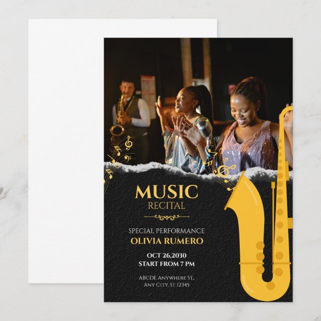 Music recital concert photo trumpet jazz  invitation (Front/Back)
