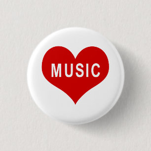 MUSIC Red Love Heart 3 Cm Round Badge