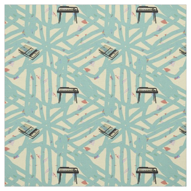 Music Retro Organ recorder Pattern Graffiti Fabric (Swatch)