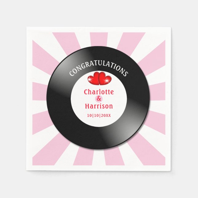 Music Retro Vinyl Record Wedding  Napkin (Front)
