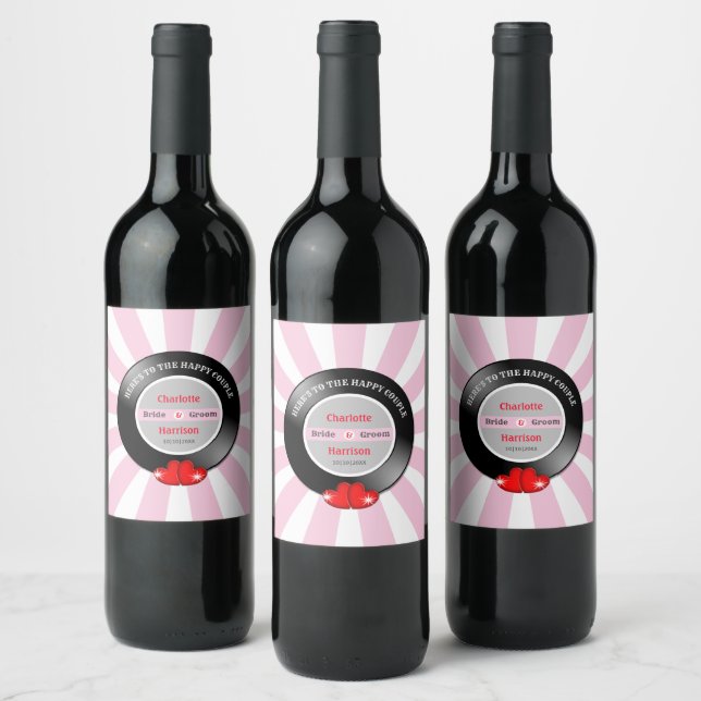 Music Retro Vinyl Record Wedding  Wine Label (Bottles)