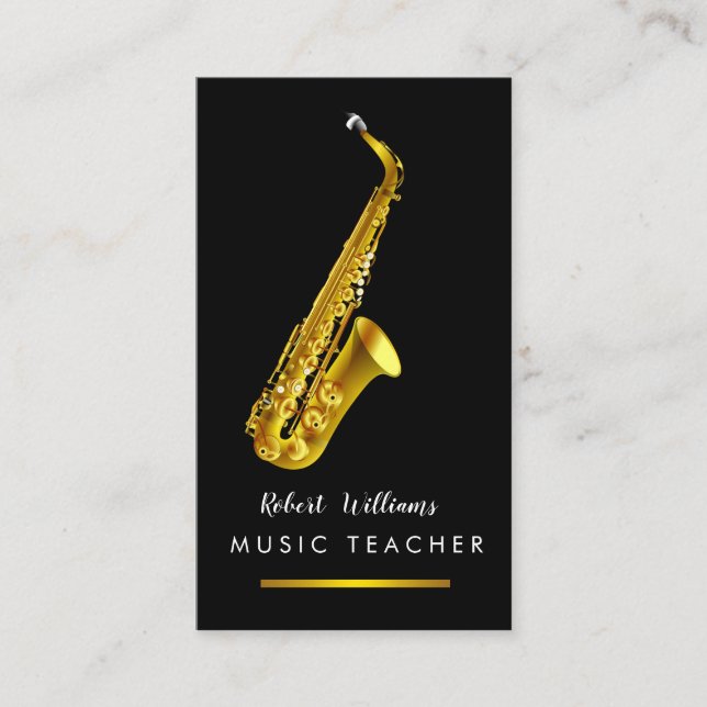 Music Saxophone Instrument Musician Gold Jazz Business Card (Front)