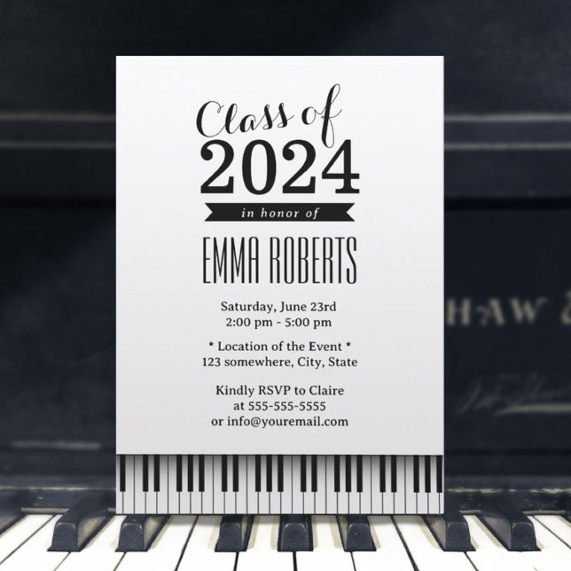 Music School Simple Piano Keys Graduation Party Invitation (Creator Uploaded)