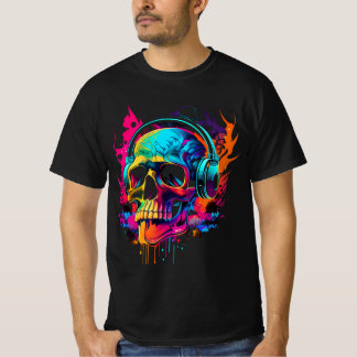 Music skull Bold 80's Retro Synthwave Graphic Tee