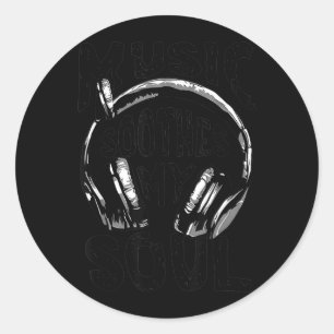Music Soothes Soul Vintage Headphone Music Lover Classic Round Sticker