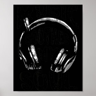 Music Soothes Soul Vintage Headphone Music Lover Poster