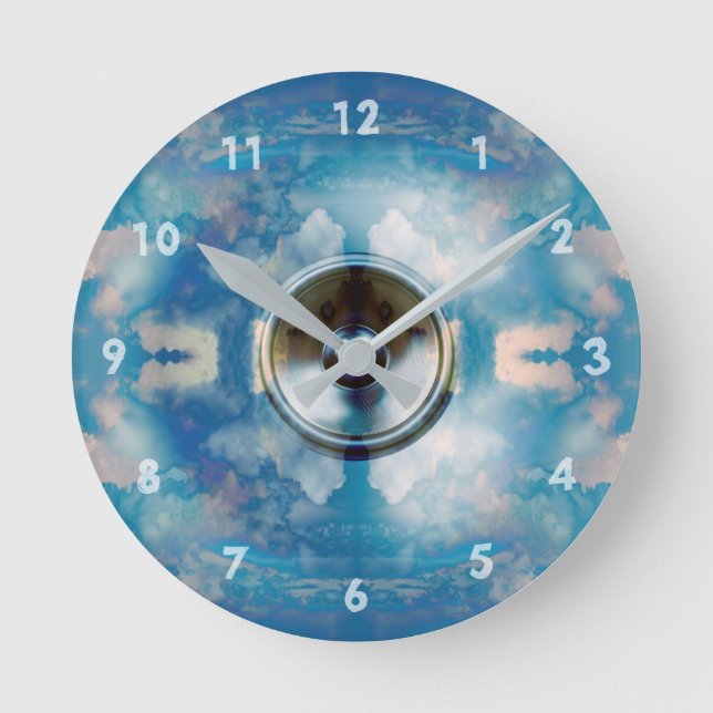 Music speaker and cloudy blue sky round clock (Front)