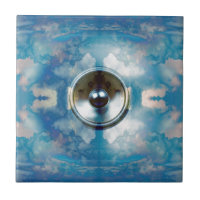 Music speaker and cloudy blue sky