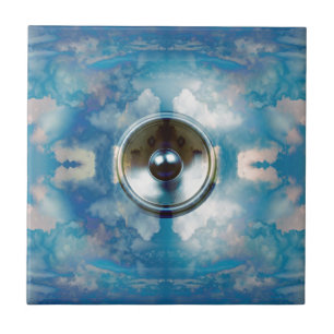 Music speaker and cloudy blue sky tile