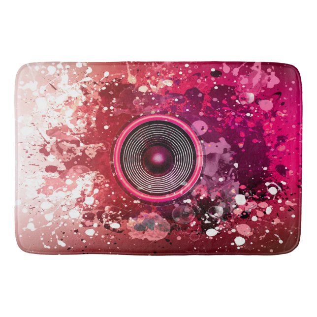 Music speaker and paint splatters bath mat (Front)