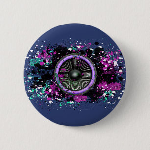 Music speaker and splattered paint 6 cm round badge