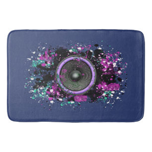 Music speaker and splattered paint bath mat