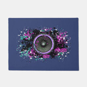 Music speaker and splattered paint doormat