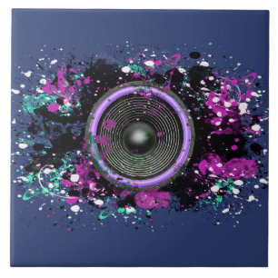 Music speaker and splattered paint tile