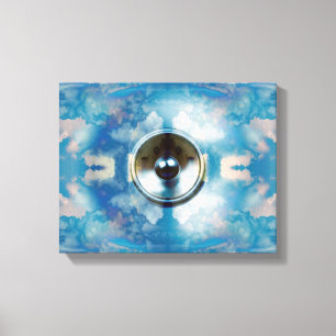 Music speaker in a cloudy blue sky canvas print