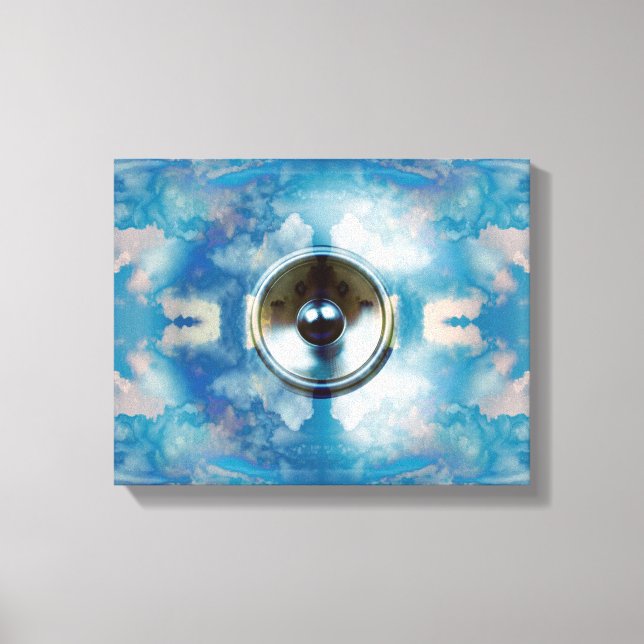 Music speaker in a cloudy blue sky canvas print (Front)