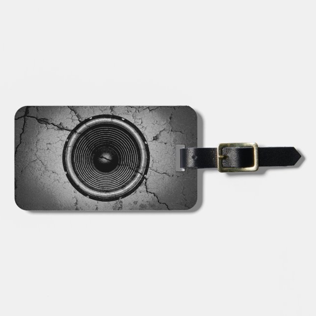 Music speaker on a cracked wall luggage tag (Front Horizontal)