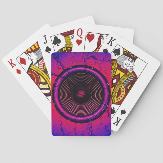 Music speaker on a cracked wall playing cards (Back)