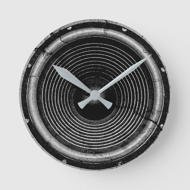 Music speaker on a cracked wall round clock (Front)