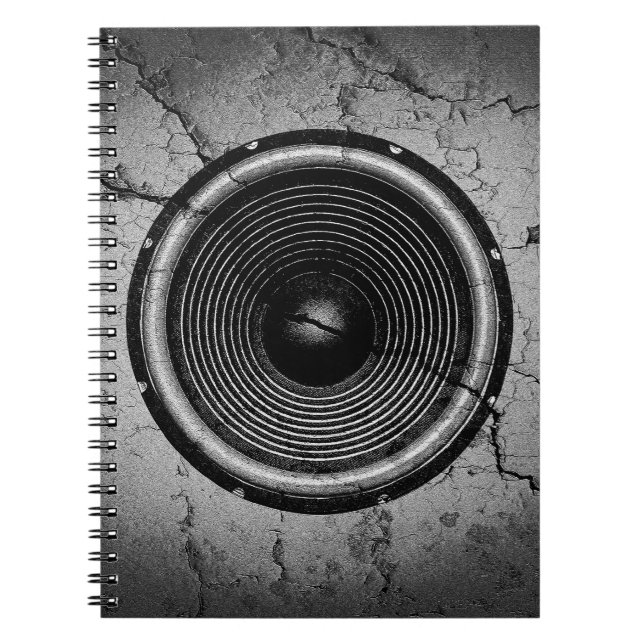 Music speaker on a cracked wall spiral notebook (Front)