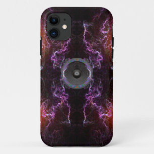 Music speaker on a purple neon background iPhone 11 case