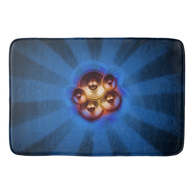Music speakers and blue sunburst bath mat (Front)