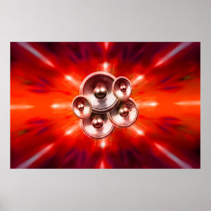 Music speakers and red party lights poster