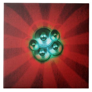 Music speakers and red sunburst tile
