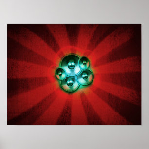 Music speakers and sunburst poster