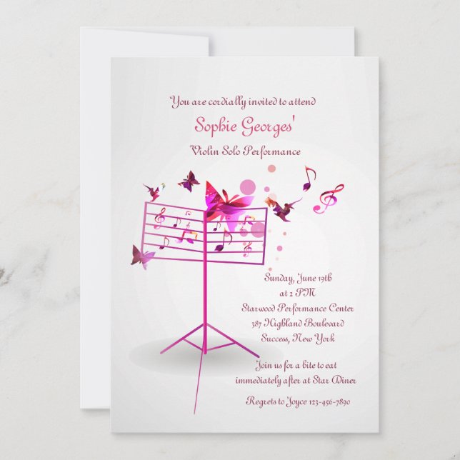 Music Stand Pink Invitation (Front)