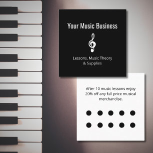 Music Store Treble Clef Black White Discount Loyalty Card