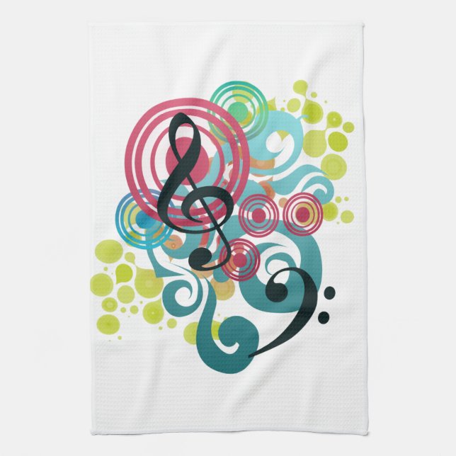 Music swirl kitchen tea towel (Vertical)