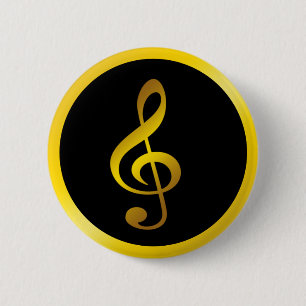 Music Symbol Clef Notes in Gold Black 6 Cm Round Badge
