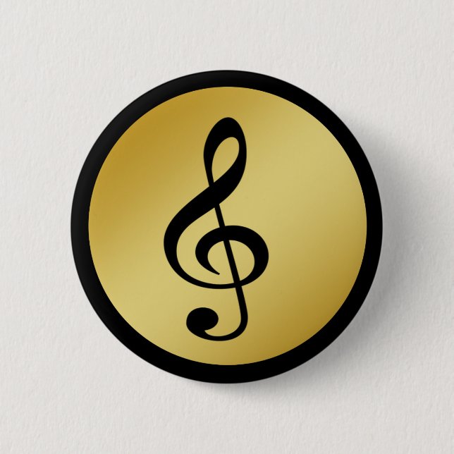 Music Symbol Clef Notes in Gold Black 6 Cm Round Badge (Front)