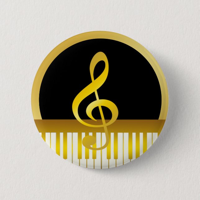 Music Symbol Gold Piano Board Clef Notes 6 Cm Round Badge (Front)