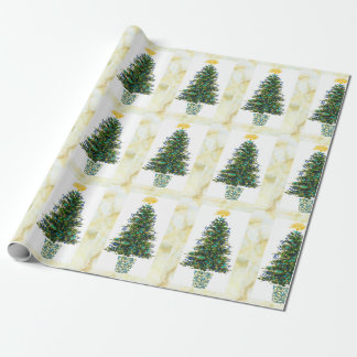 Music Symbols Christmas Tree in Marbleised Frame Wrapping Paper