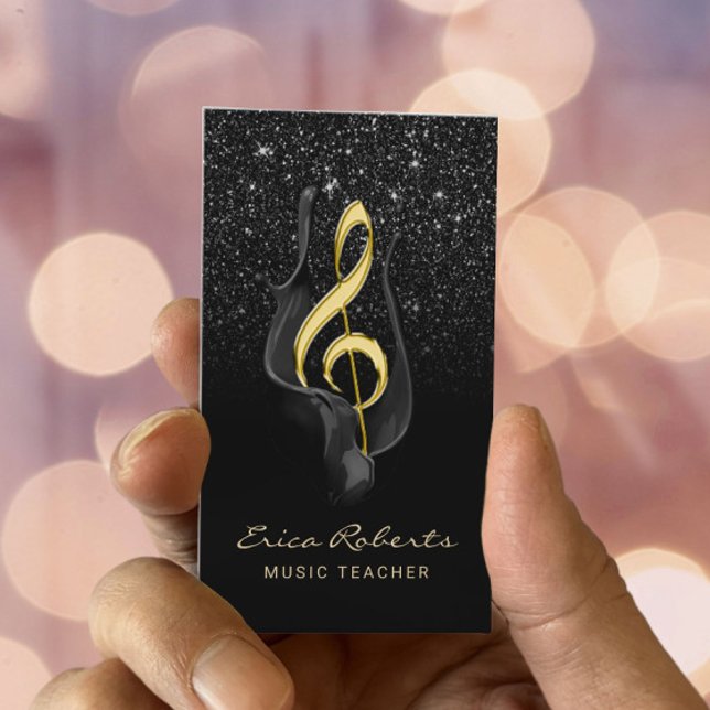 Music Teacher Black Glitter Singer Songwriter Business Card (Creator Uploaded)