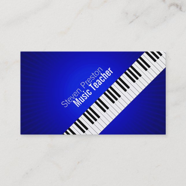 Music Teacher | Blue Piano Keys Business Card (Front)