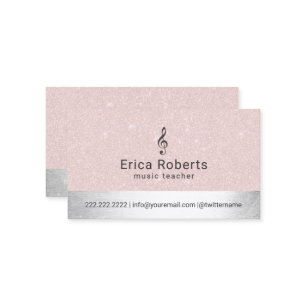 Music Teacher Blush Pink & Silver Musical Business Card