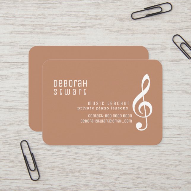 Music Teacher Boho Brown Terracotta Business Card (Front/Back In Situ)