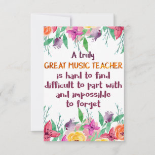 Music Teacher Classroom Decor Appreciation Gift Thank You Card