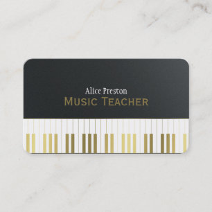 Music Teacher   Elegant Black Golden Piano Business Card
